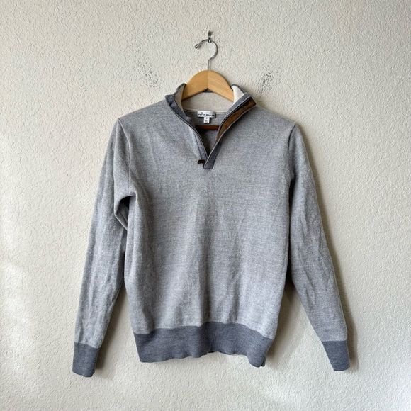 PETER MILLAR Gray Woven 100% Extrafine Merino Wool 1/4 Zip Mock Neck Sweater